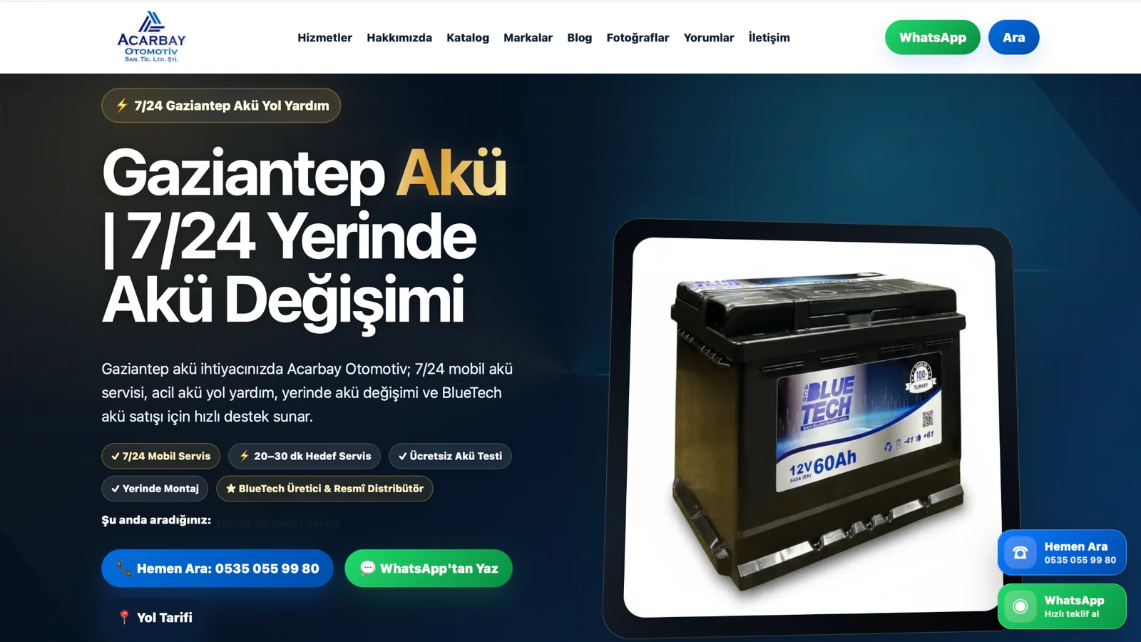 BlueTech Battery web sitesi ekran görüntüsü