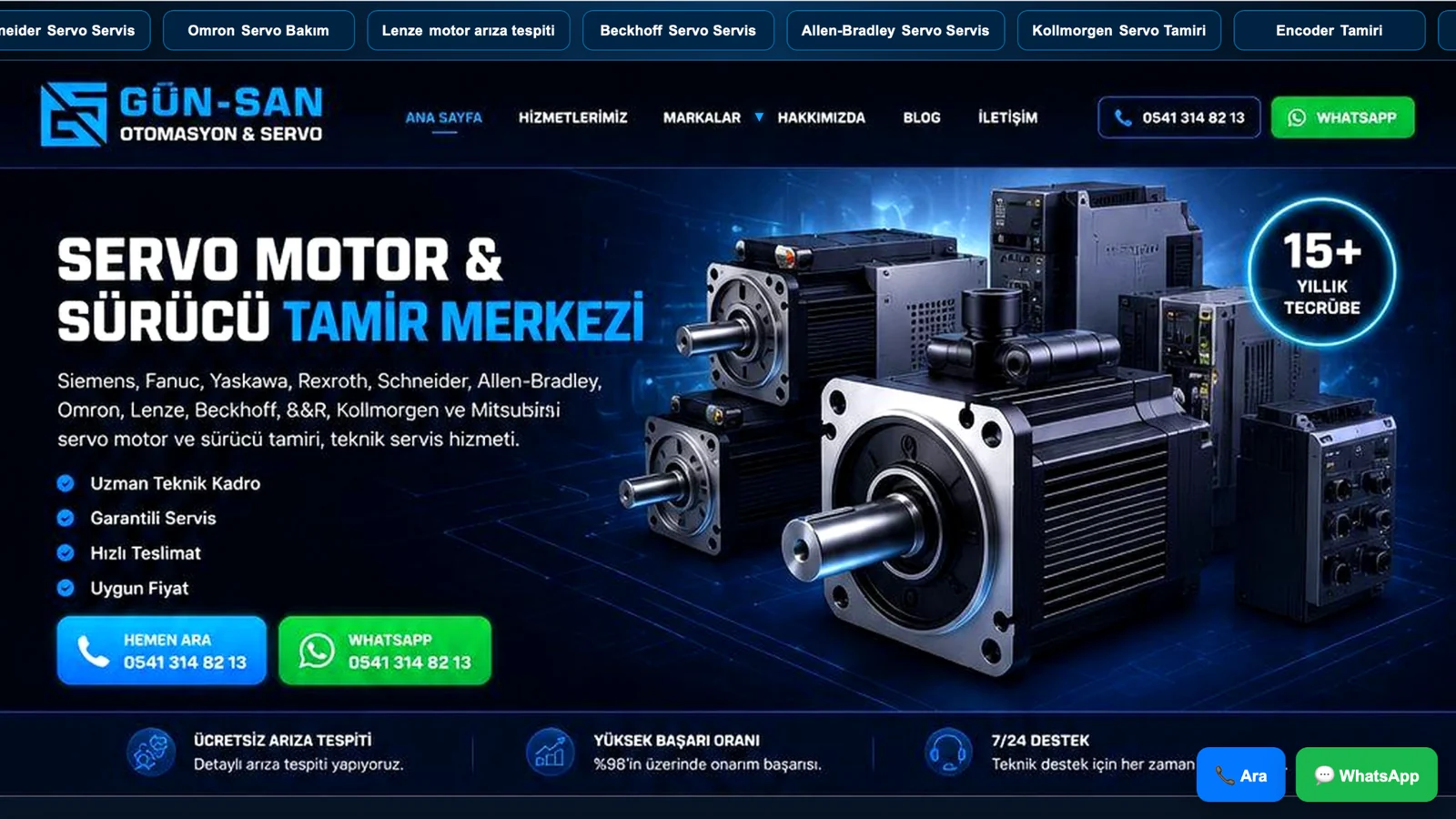 GÜN-SAN Otomasyon ve Servo web sitesi ekran görüntüsü